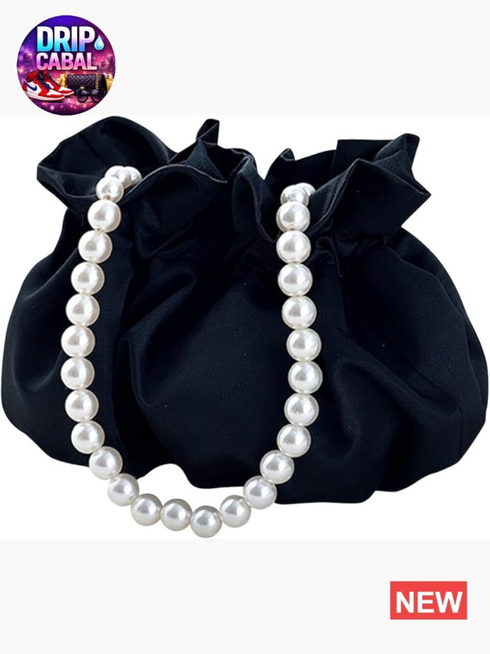 Mini Bucket Bag with Faux Pearl Chain Wristlet